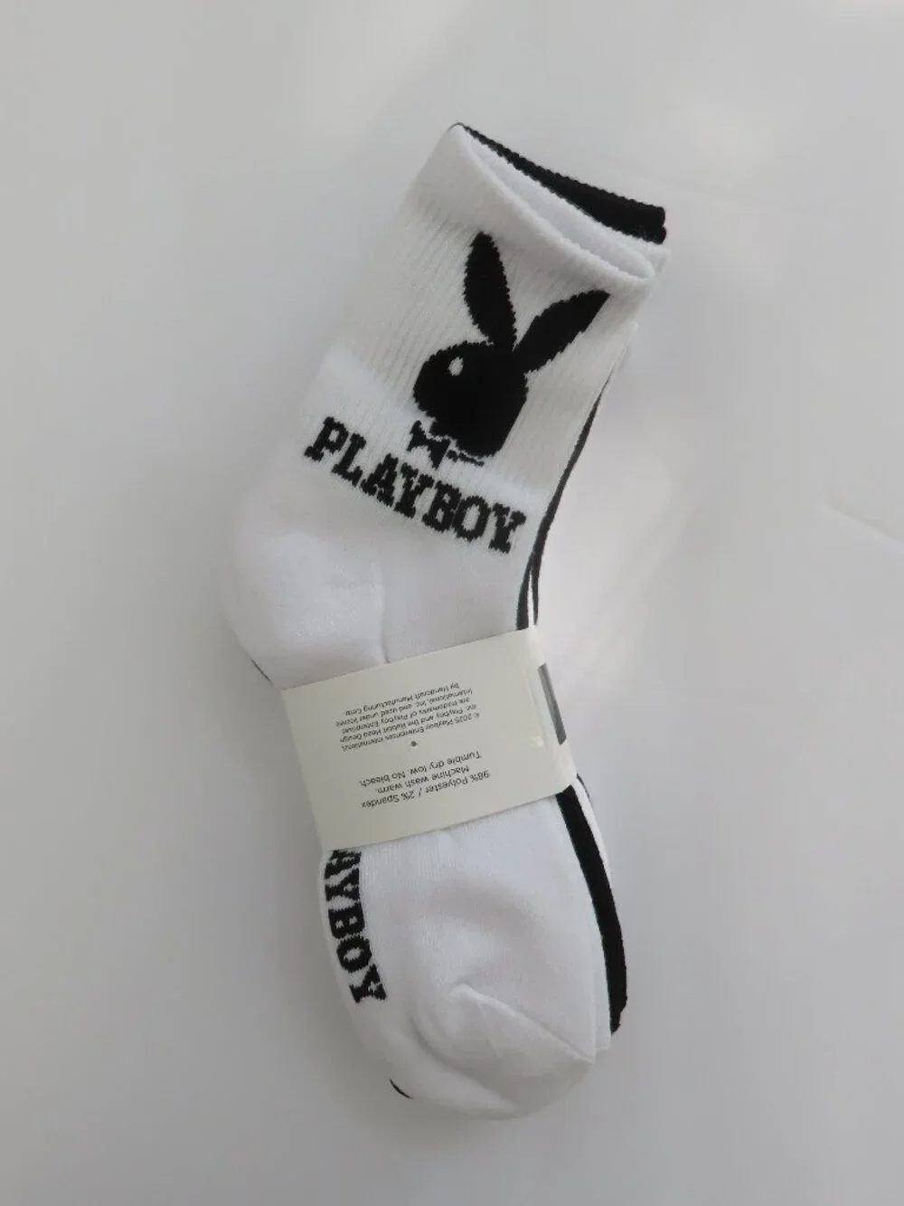 (#142) Playboy White n Black 5-PK Signature Logo Bunny Cushioned Crew Socks